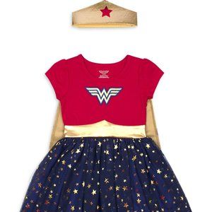 Wonder Woman Girls Dress With Headband&Cape